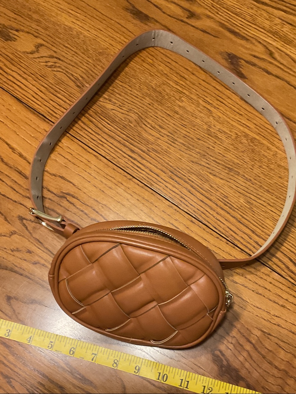 Braided Oval Mini waist or sling over Bag in Cognac Brown